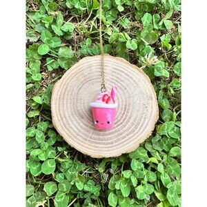 Kawaii Strawberry Yogurt Charm Necklace Handmade Polymer Clay Charm